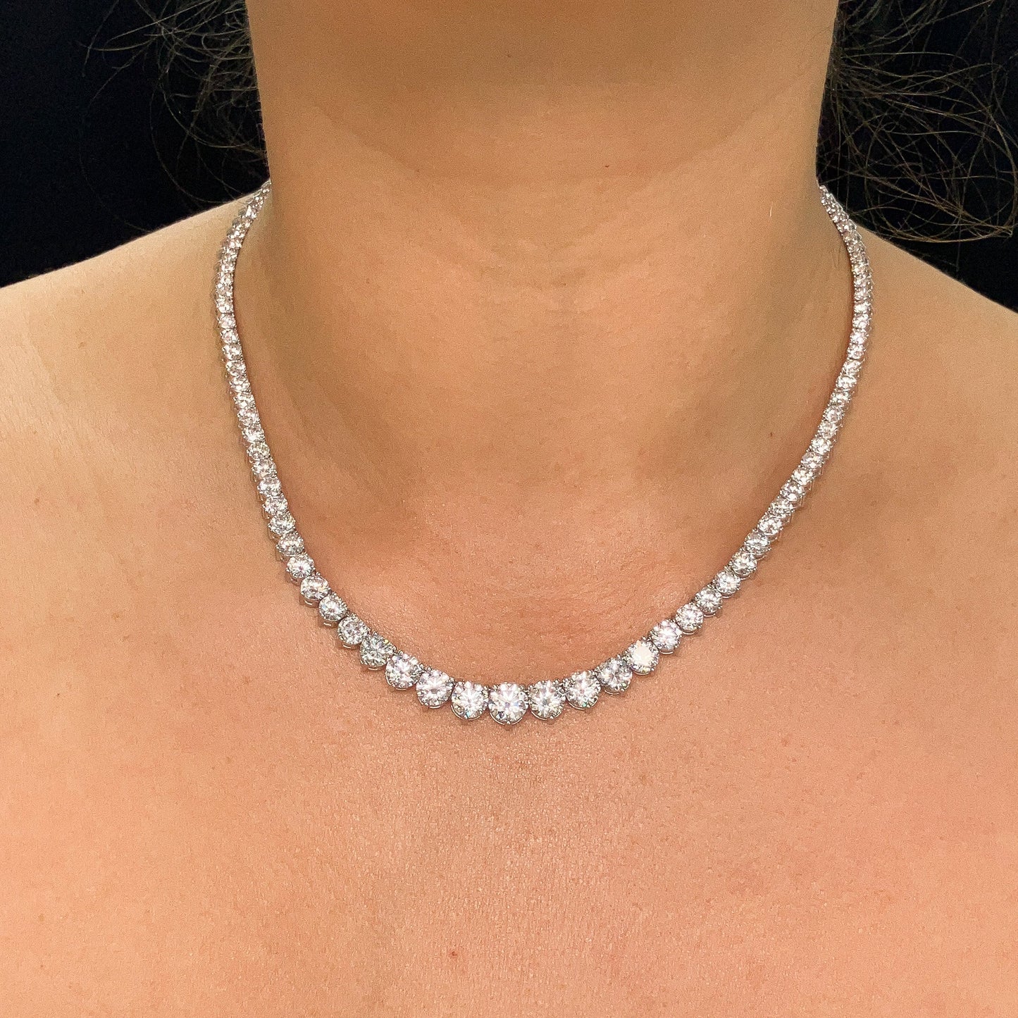 19.09cts Round Diamond Riviere Necklace, 18k - Forever Rox Fine Jewelry