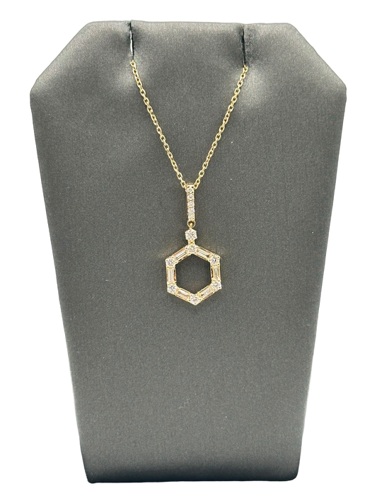 Hexagon Pendant With Baguette & Round Cut Diamonds
