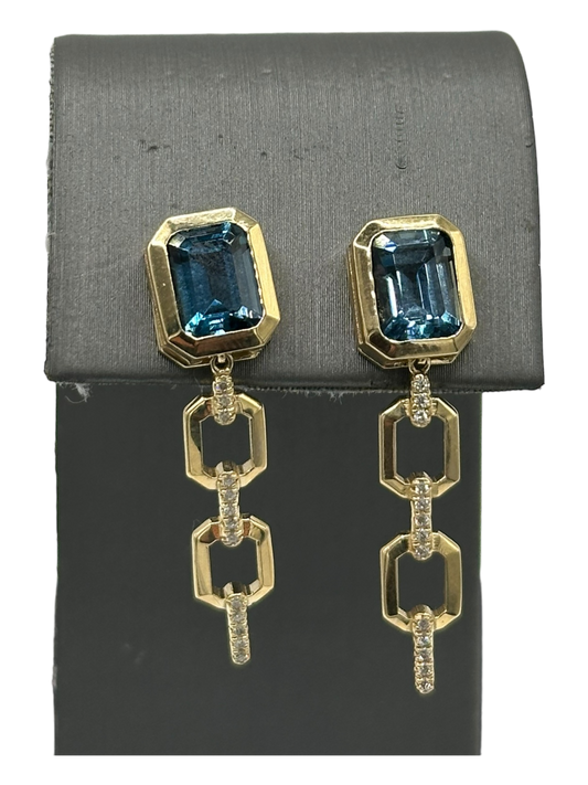 Emerald Cut London Blue Topaz Studs With Detachable Diamond Dangles