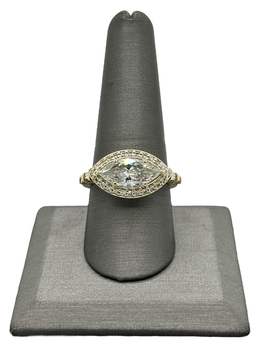 Custom East To West Marquise Diamond Ring With Round & Baguette Diamonds