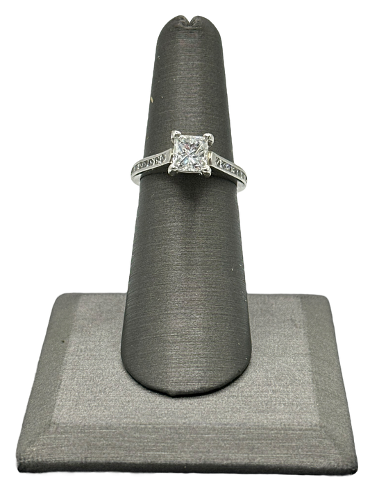 Princess Cut Diamond Bridal Ring With Channel Set Princess Cut Diamonds Down Shank