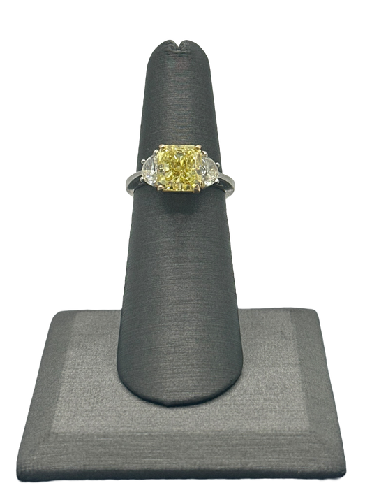 Fancy Intense Yellow Princess Cut Diamond Ring With Trapezoid Cut Diamonds