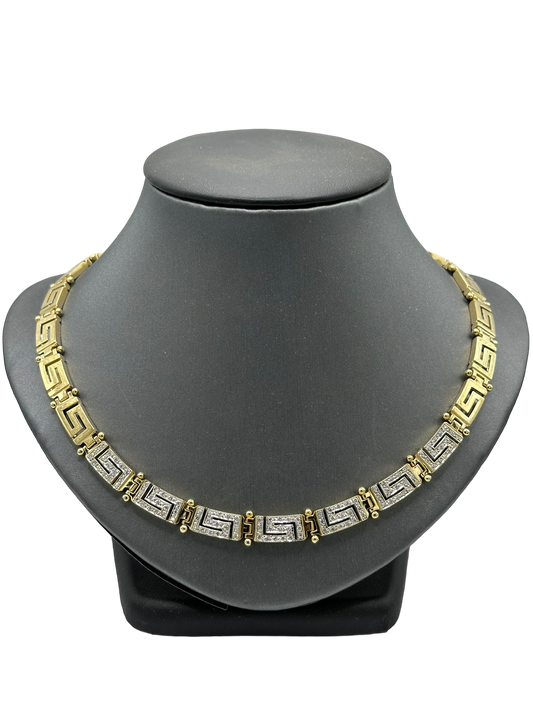 Diamond Greek Key Design Necklace