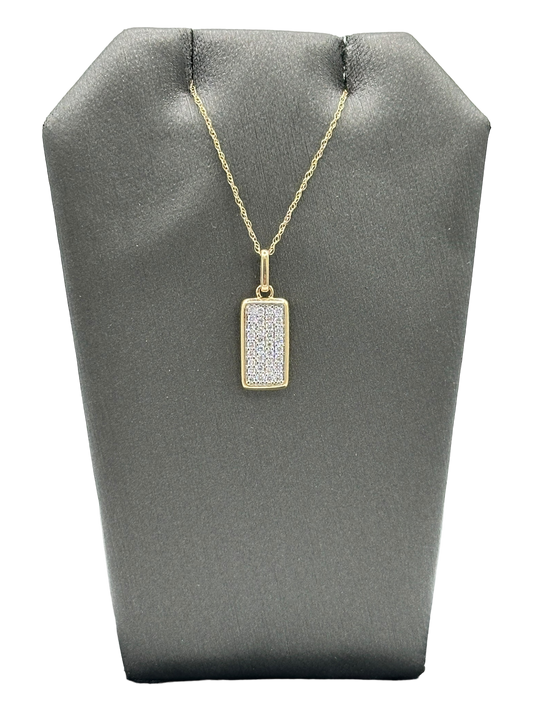 Rectangle Pavé Set Diamond Pendant With Chain