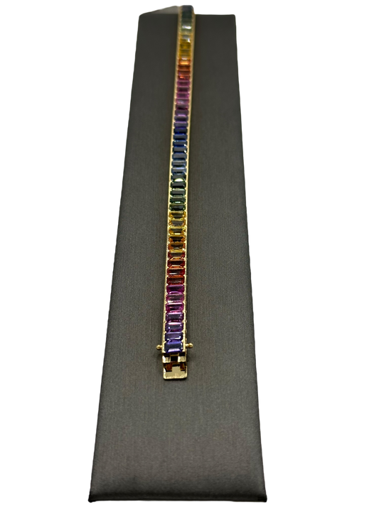 Bezel Set Baguette Rainbow Sapphire Bracelet