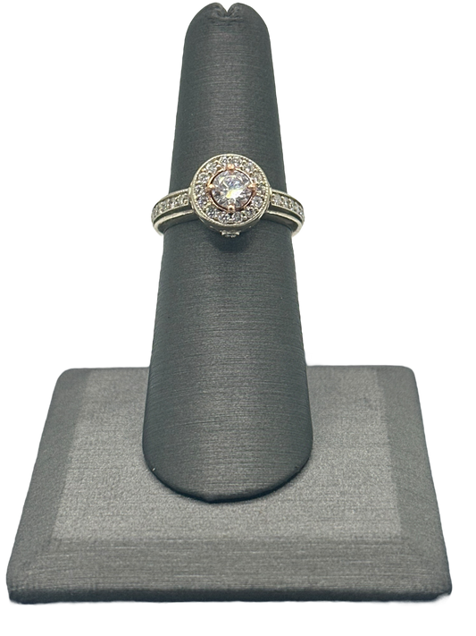 Pink Diamond Ring With Diamond Halo & Diamonds Down Band