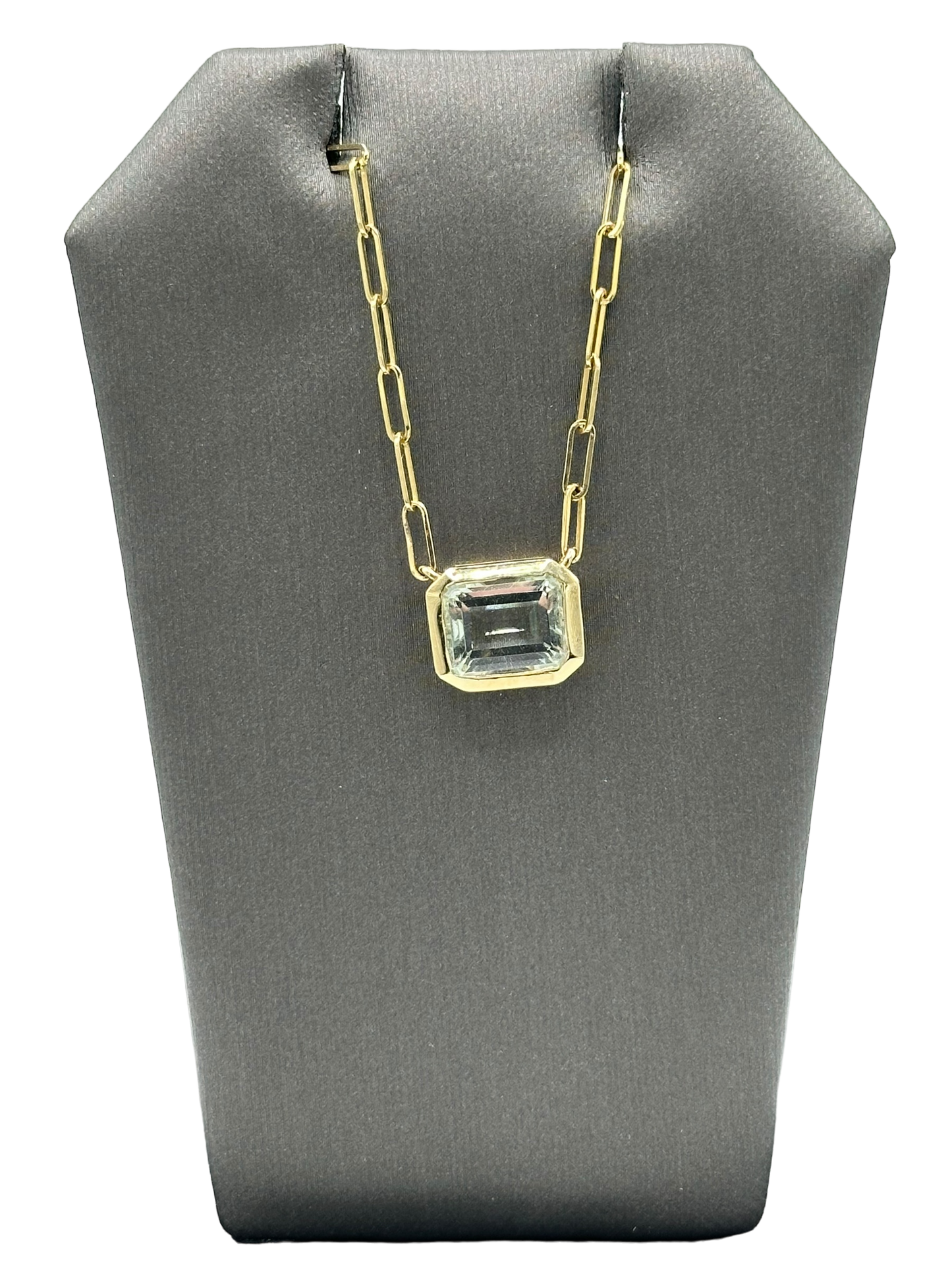 Emerald Cut Green Amethyst Pendant on Paperclip Chain