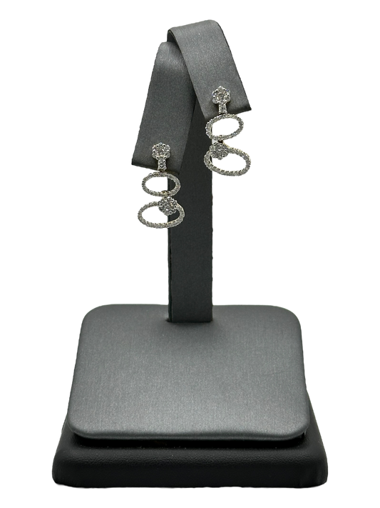 Double Oval Diamond Dangles With Two Diamond Clusters