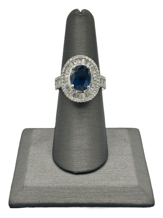 Oval Sapphire Ring With Baguette & Round Cut Diamonds