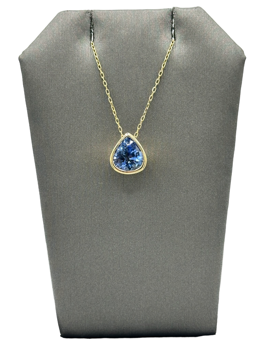 Bezel Set Pear Shaped Ceylon Sapphire Pendant