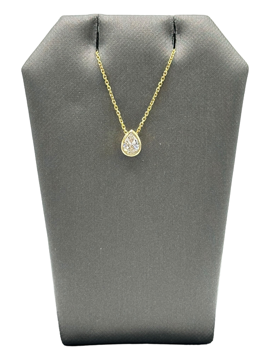 Bezel Set Pear Shape Diamond Pendant With Chain