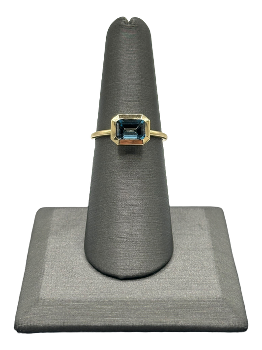 Emerald Cut London Blue Topaz Ring Set East to West