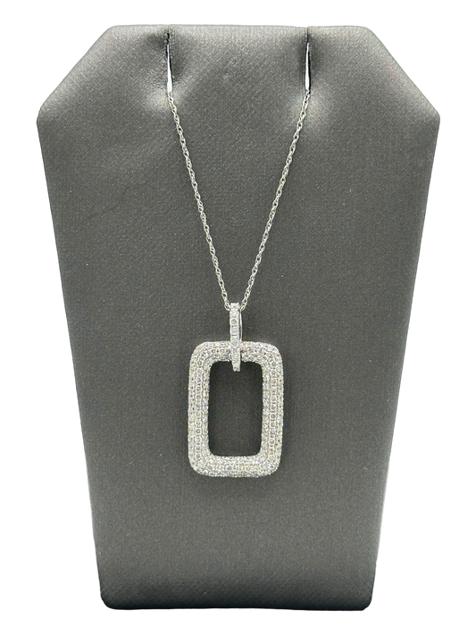 Rounded Rectangle Pavé Set Diamond Pendant With Chain