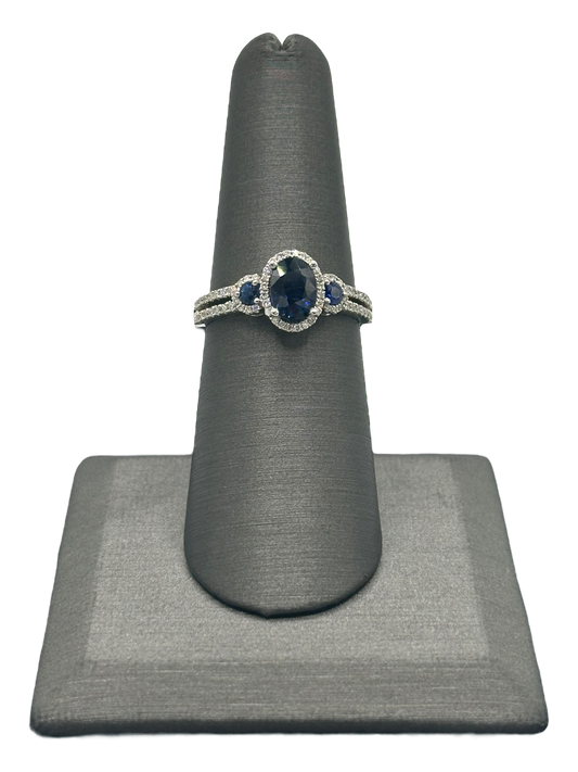 Triple Sapphire & Diamond Split Shank Ring