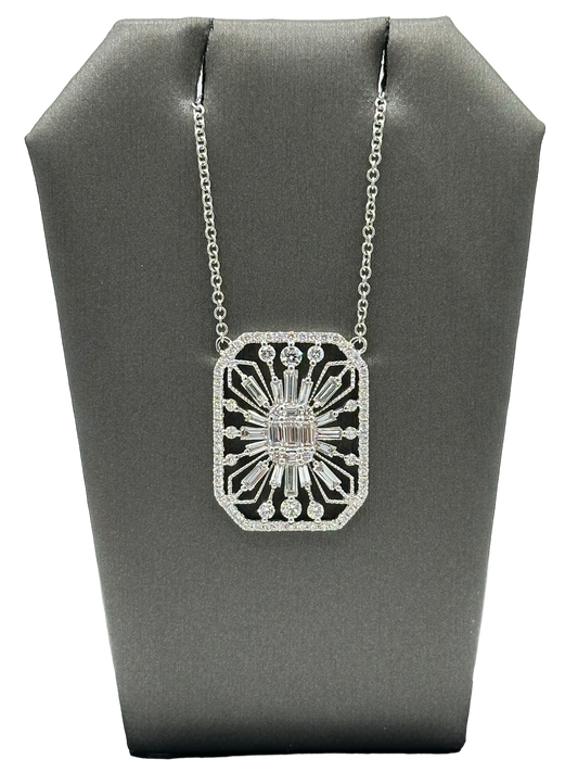 Art Deco Style Pendant With Baguette & Round Cut Diamonds