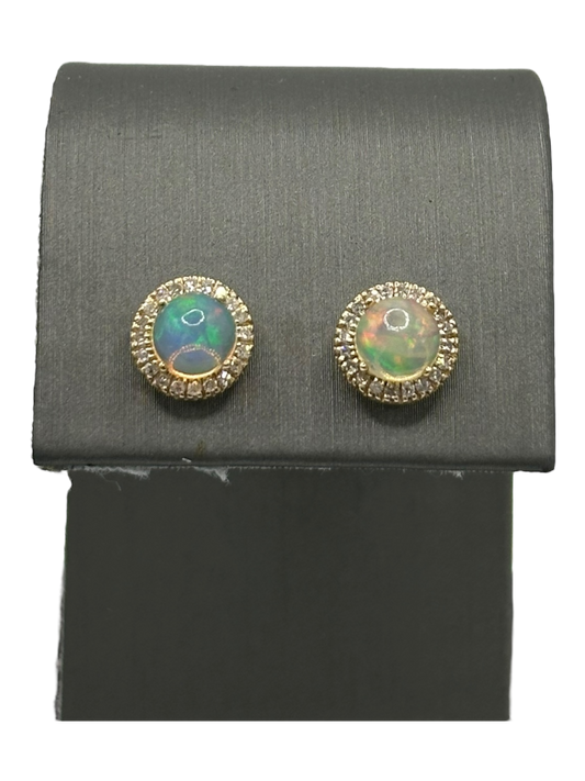 Ethiopian Opal Studs With Diamond Halo