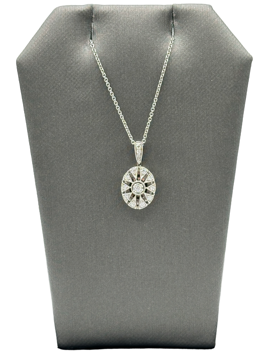 Diamond Oval Pendant With Star Design & Chain