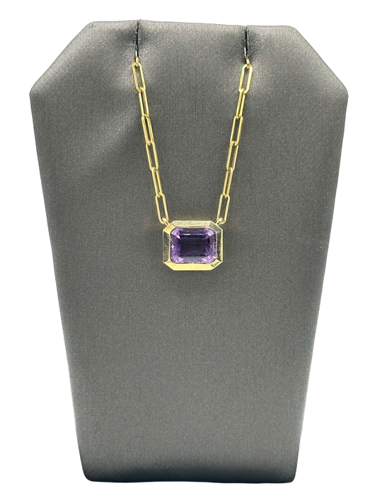 Amethyst Pendant With Paperclip Chain