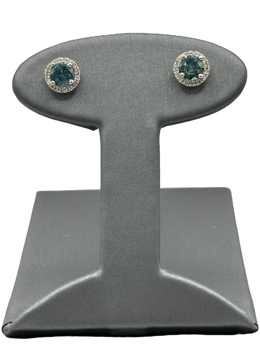 Montana Sapphire Studs With Diamond Halo