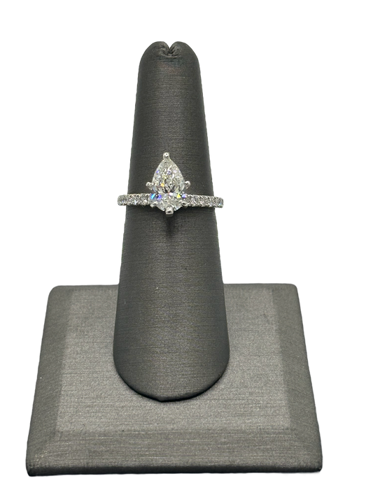 Custom Pear Cut Diamond Bridal Ring With Diamonds Down Band