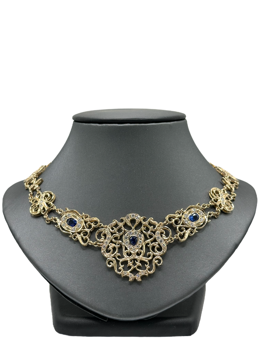 Victorian Style Necklace With Pear Shape Sapphires & Diamonds