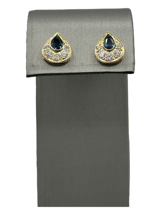 Victorian Style Tear Drop Studs With Pear Shape Sapphires & Diamonds
