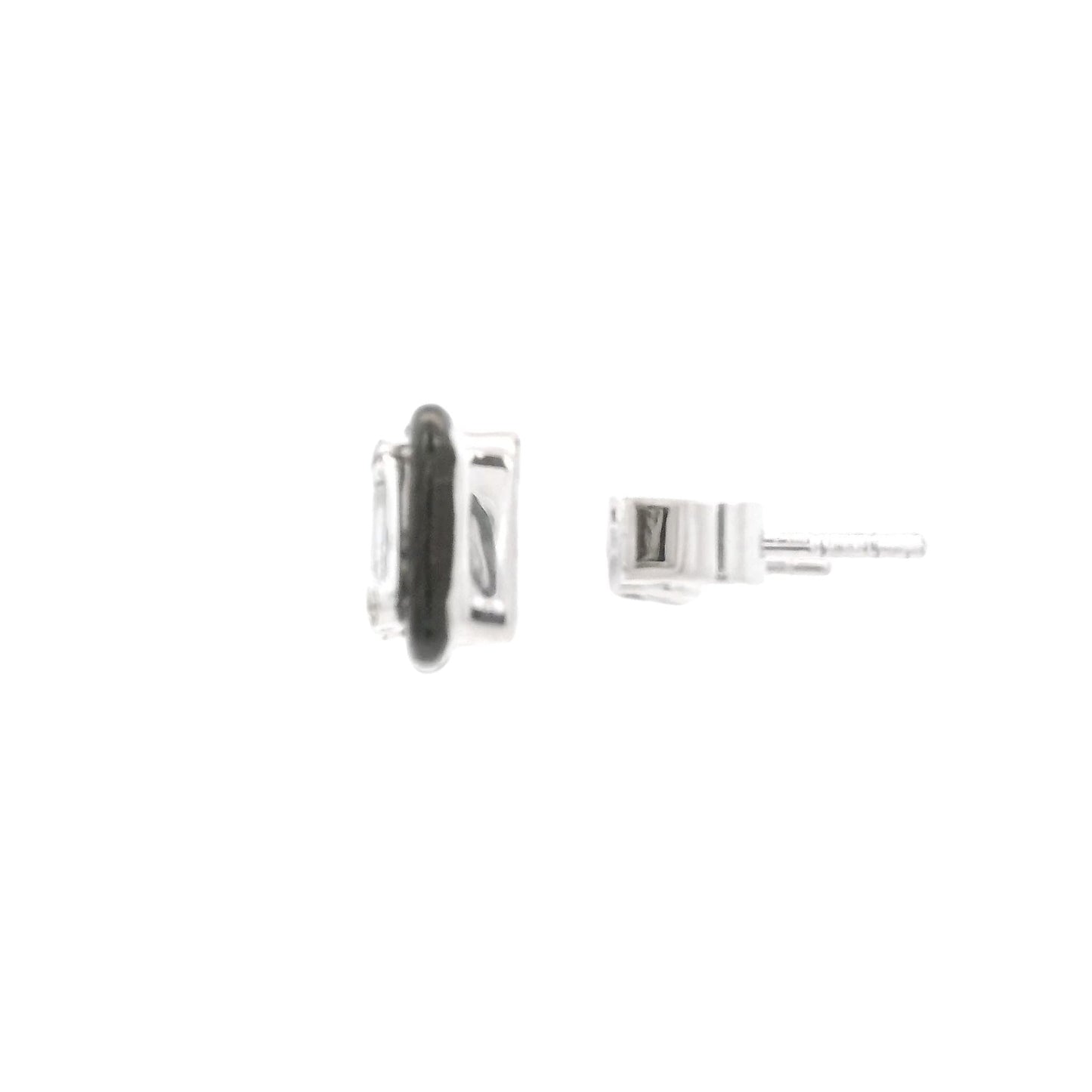 Baguette & Round Diamond Studs With Black Enamel - Forever Rox
