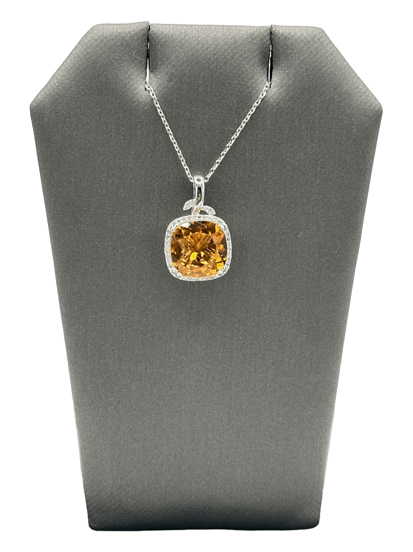 Citrine Pendant With Diamond Halo & Chain - Forever Rox