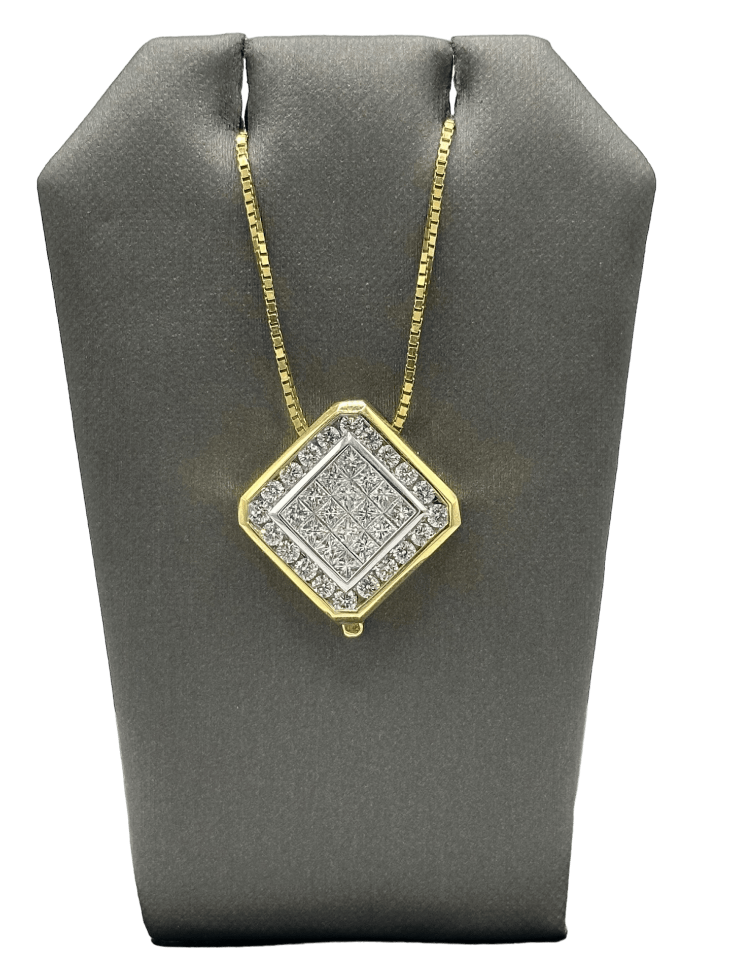 Custom Enhancer Diamond Shaped Pendant With Princess & Round Cut Diamonds - Forever Rox