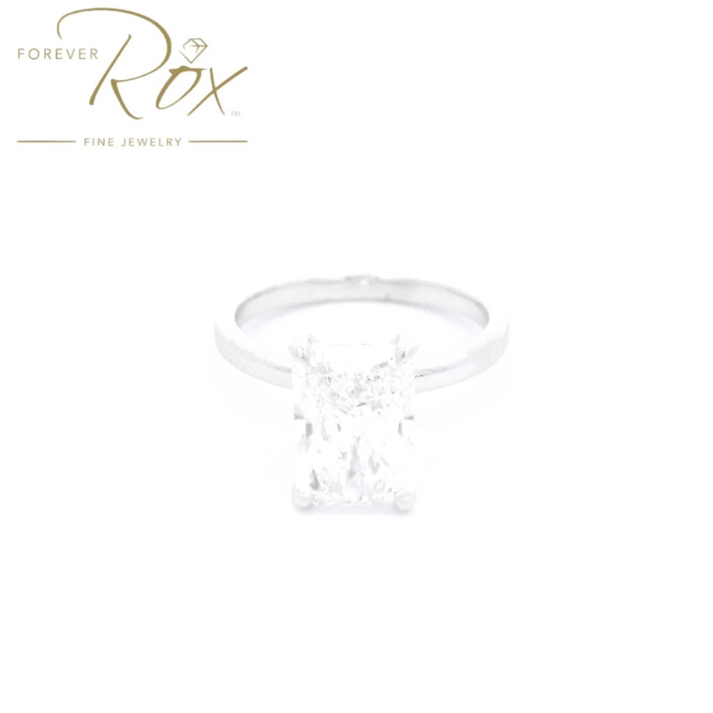 Custom Long Radiant Cut D - VS1 Diamond Ring with Diamonds Around Head - Forever Rox Fine Jewelry
