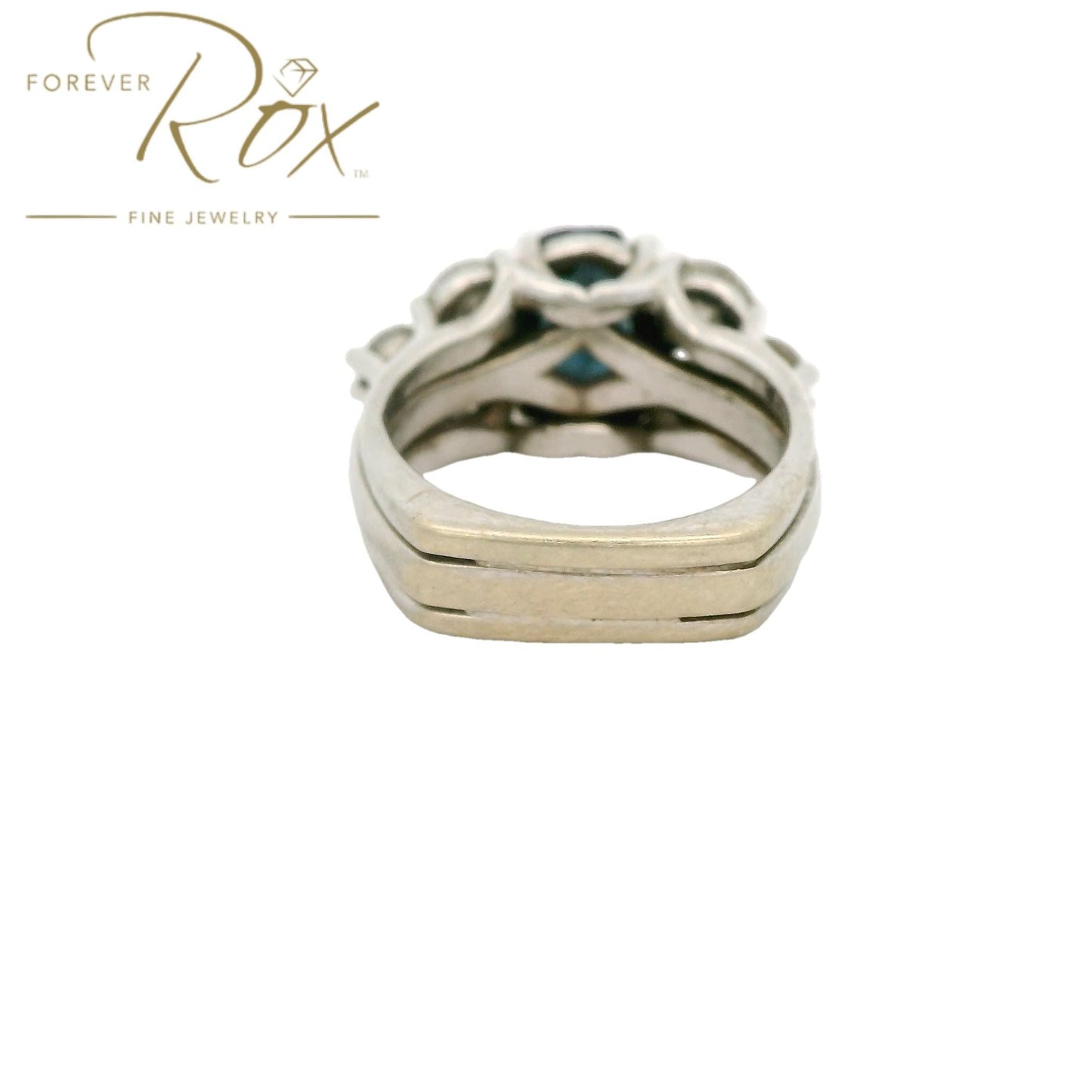 Custom Sapphire & Diamond Wedding Ring With Diamond Bands Soldered on Each Side - Forever Rox