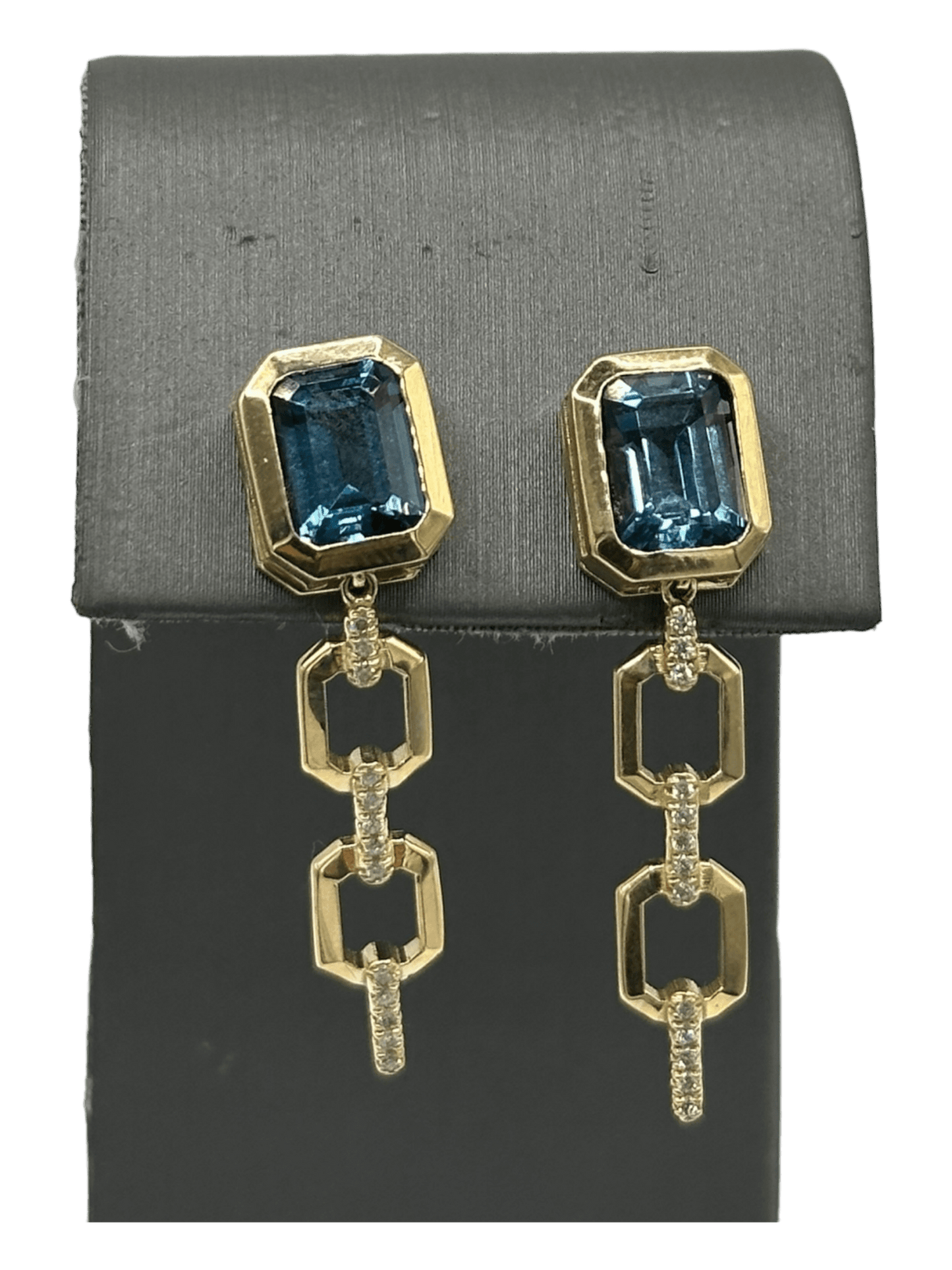 Emerald Cut London Blue Topaz Studs With Detachable Diamond Dangles - Forever Rox