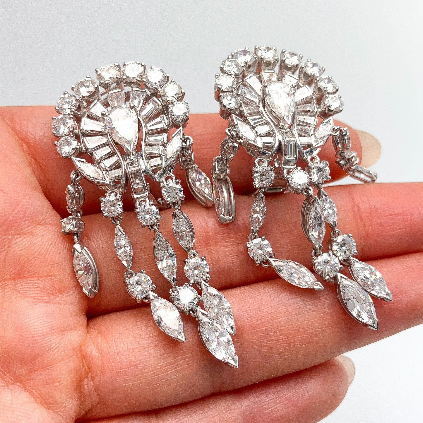 º Vintage Diamond Cluster Chandelier Earrings, Platinum • - Forever Rox