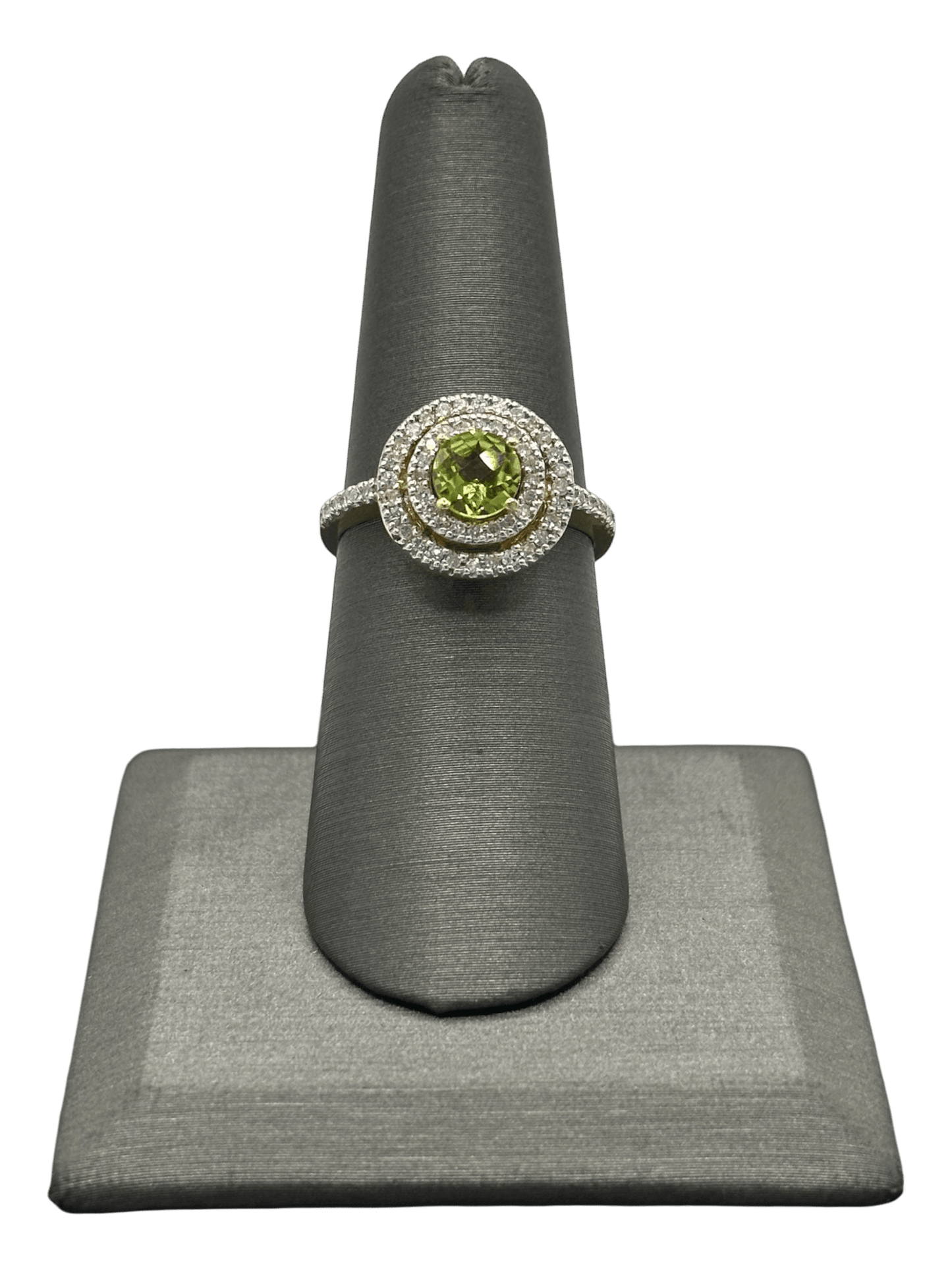 Peridot Ring With Double Diamond Halo - Forever Rox
