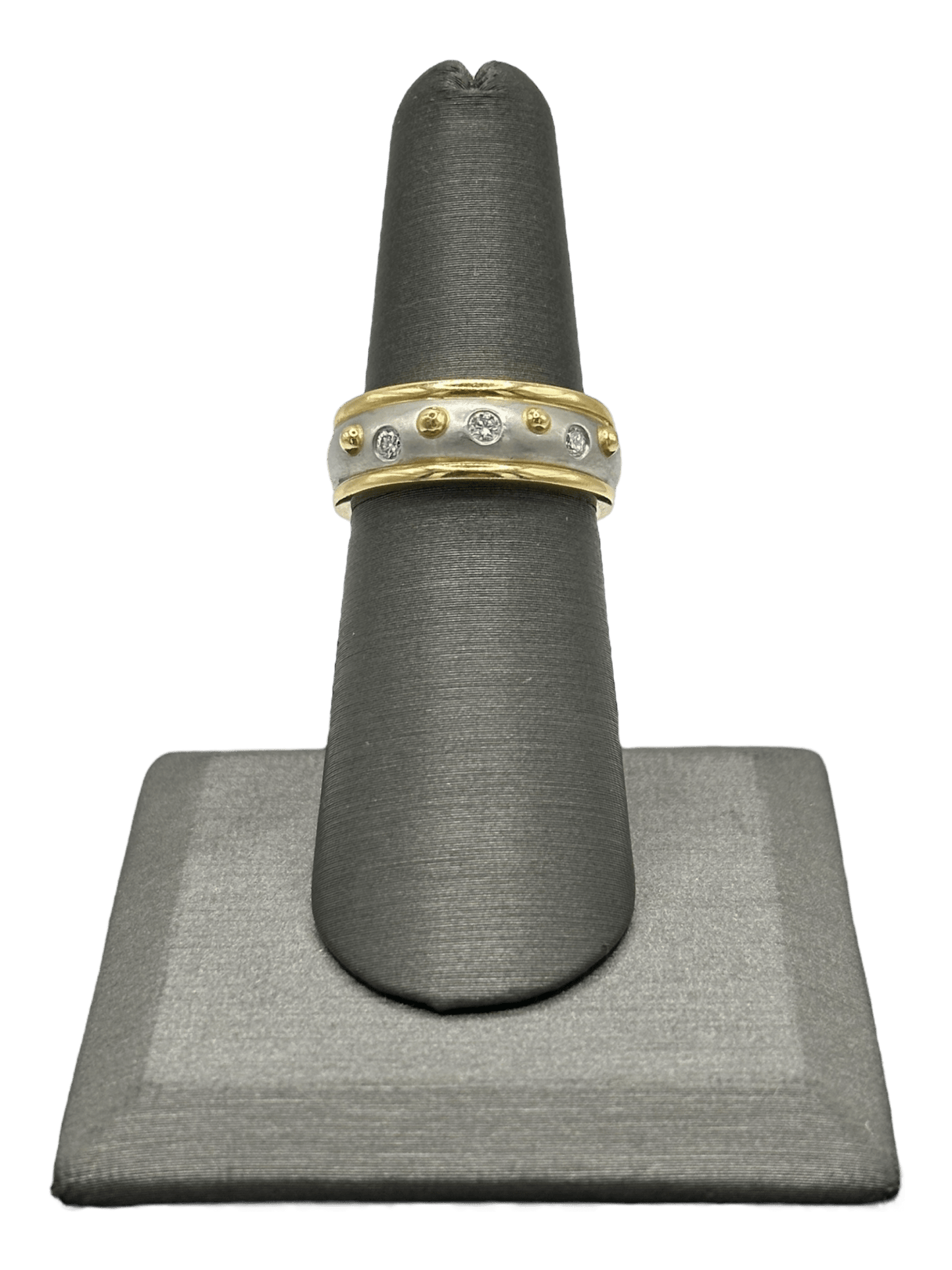 Platinum & Yellow Gold Band With Diamonds & Gold Beads - Forever Rox