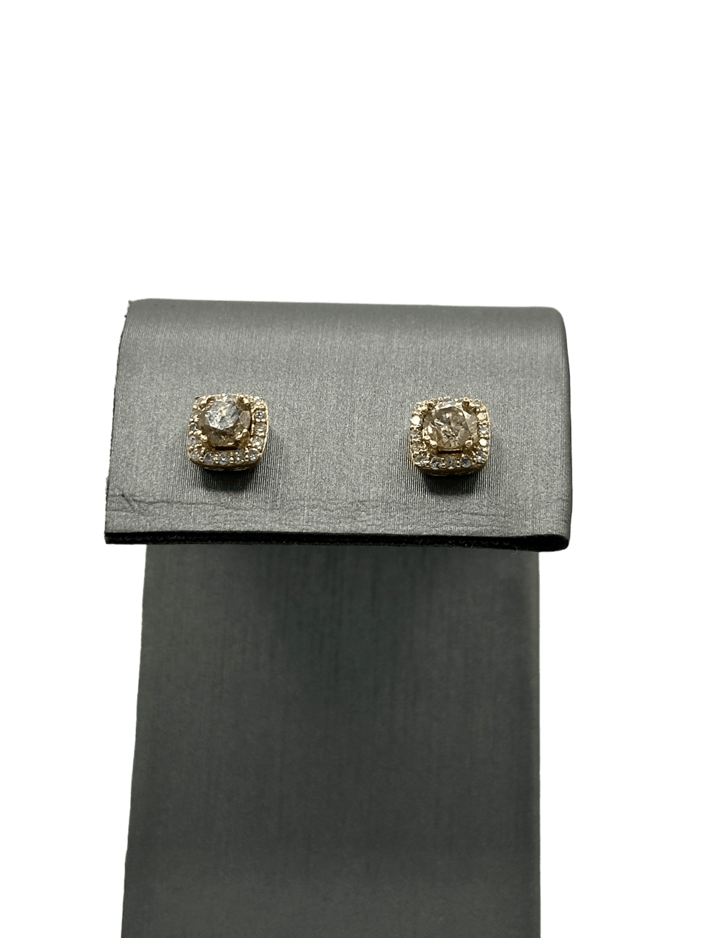 Square Shape Studs With Brown Diamonds & Diamond Halo - Forever Rox