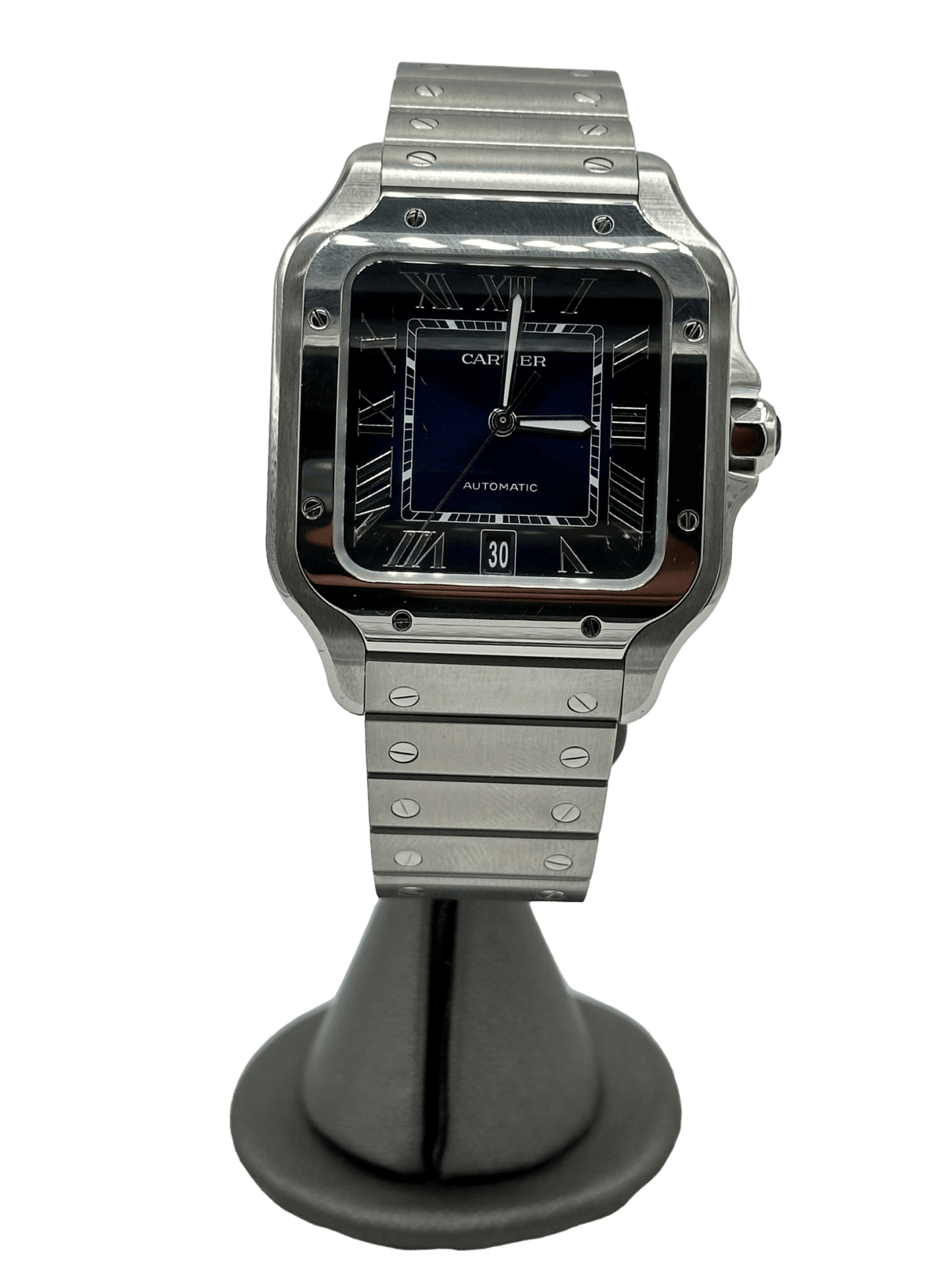 Steel Blue Dial Cartier Santos 39.8mm - Forever Rox