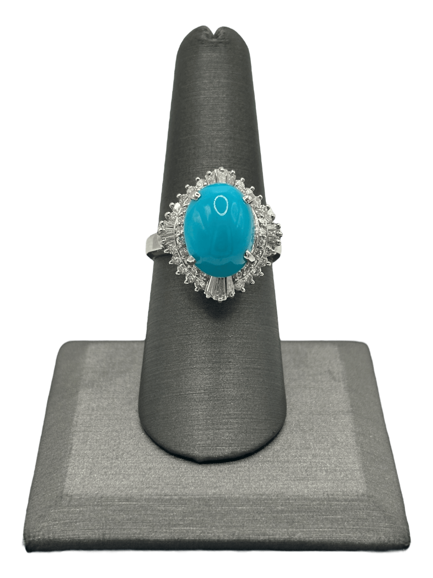 Turquoise Ring With Tapered Baguettes & Round Cut Diamonds - Forever Rox