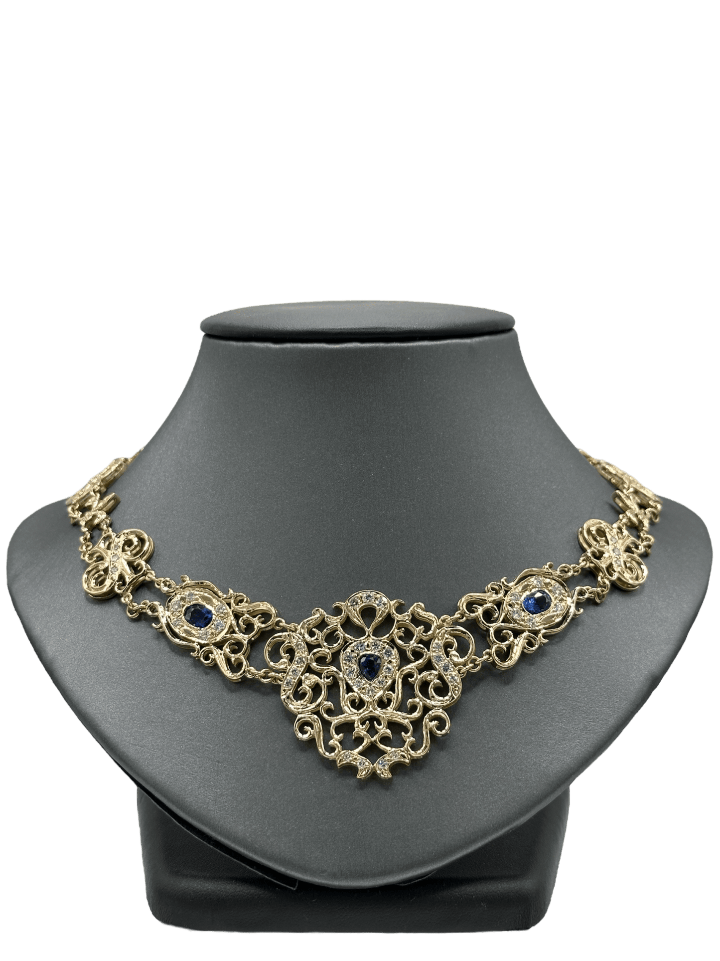 Victorian Style Necklace With Pear Shape Sapphires & Diamonds - Forever Rox