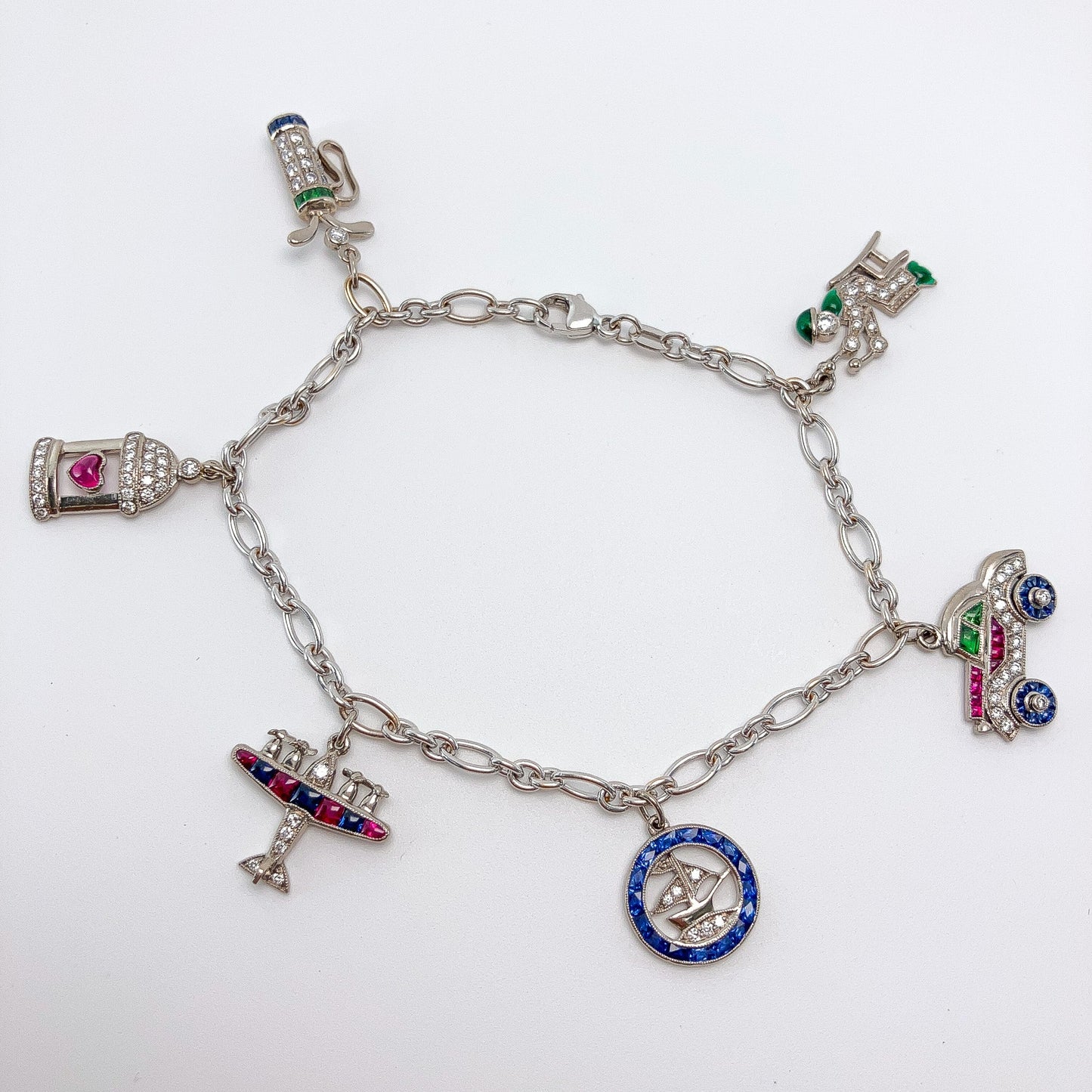 Vintage Gemstone & Diamond Charm Bracelet, 18k - Forever Rox