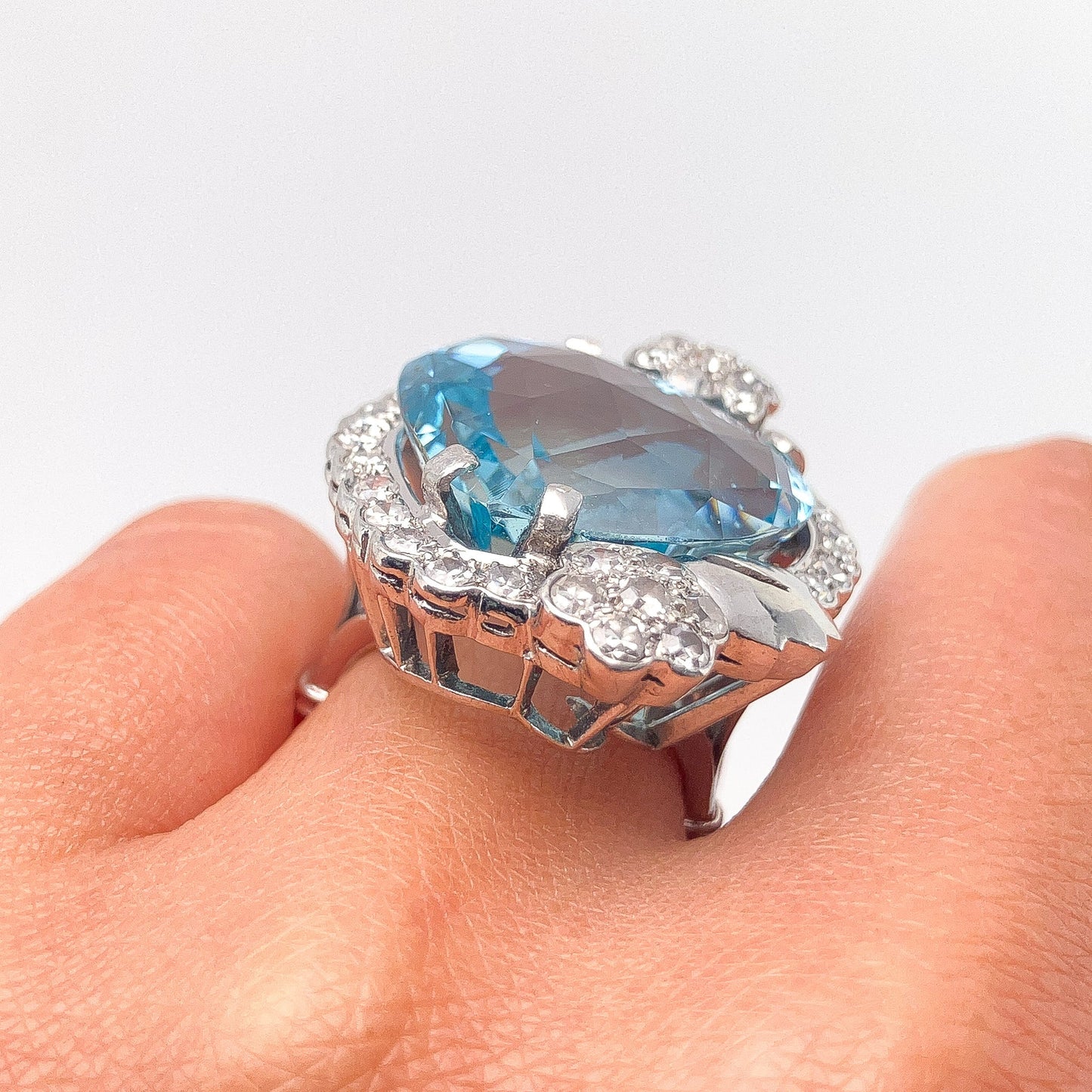 Vintage Heartshape Aquamarine & Diamond Ring, Platinum - Forever Rox Fine Jewelry