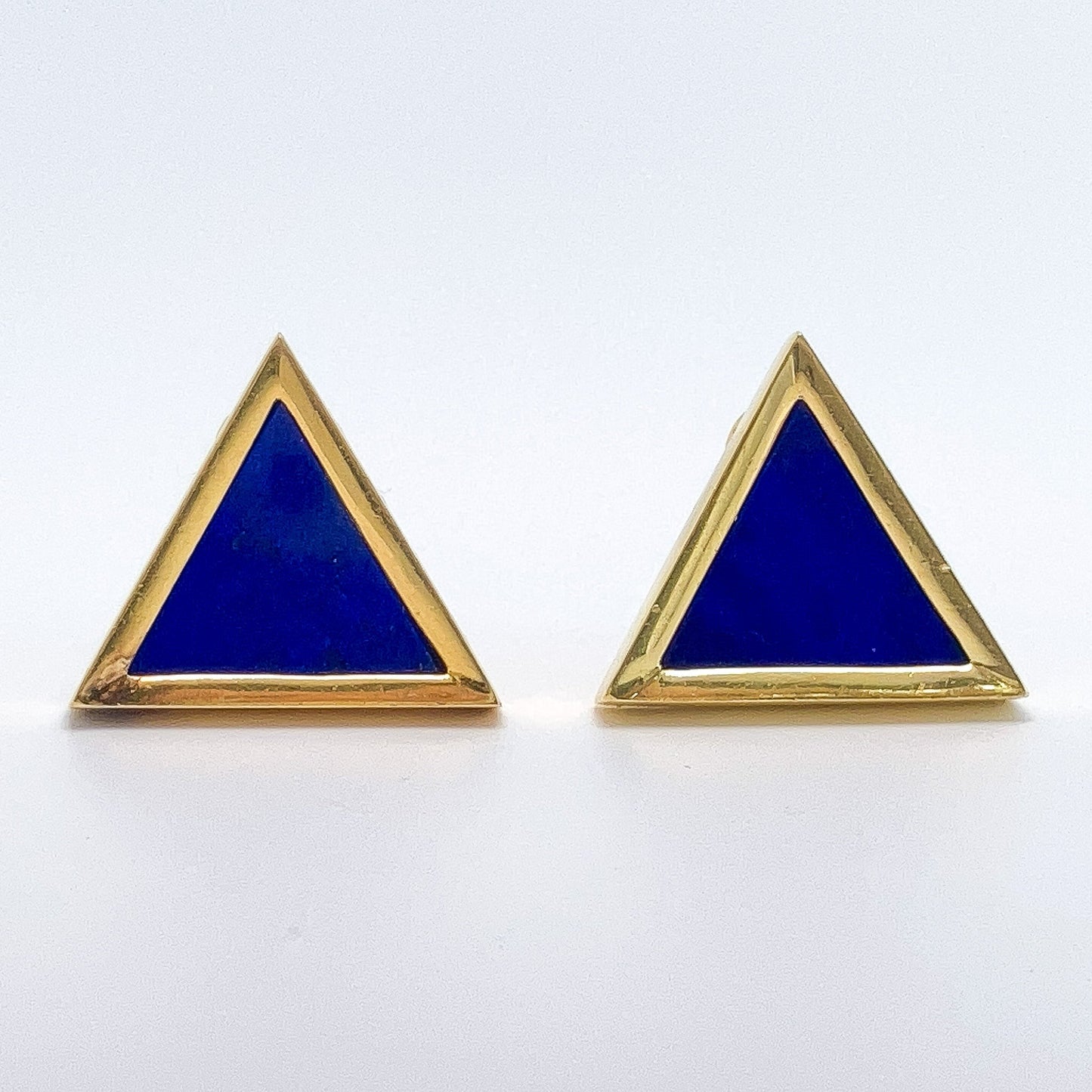 Vintage Lapis Lazuli Triangle Earclips by Mapamenos Natepas, 18k º - Forever Rox