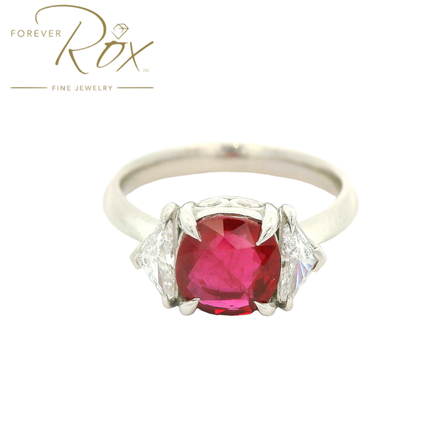 Custom Burma Ruby & Chevron Cut Diamond Ring