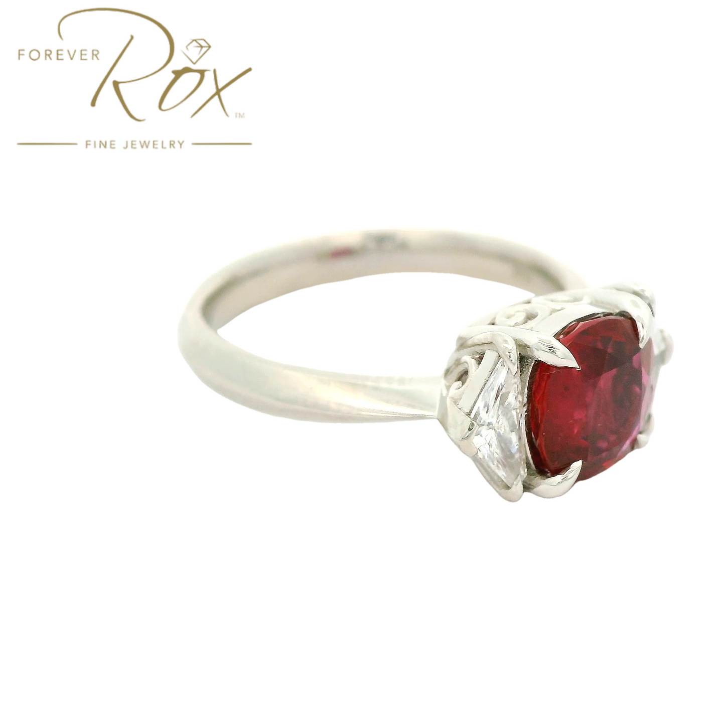 Custom Burma Ruby & Chevron Cut Diamond Ring