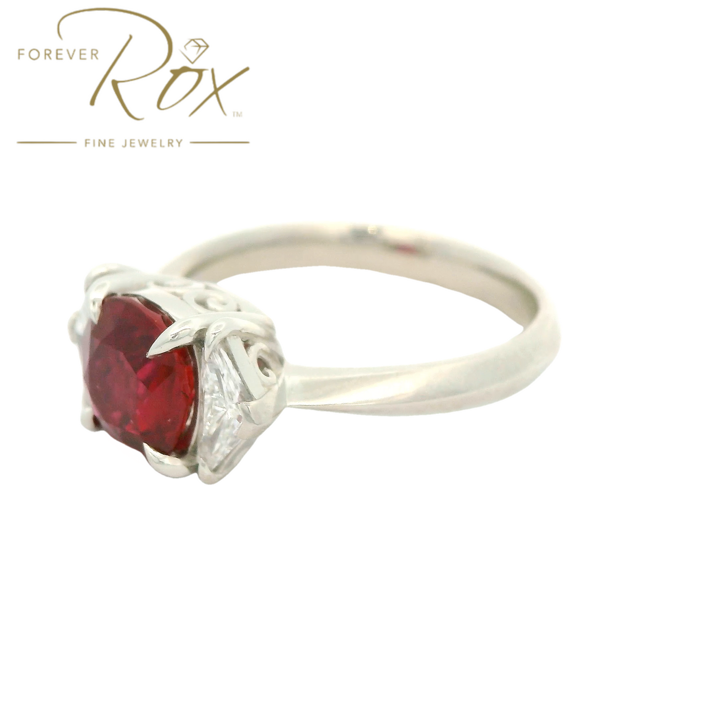 Custom Burma Ruby & Chevron Cut Diamond Ring