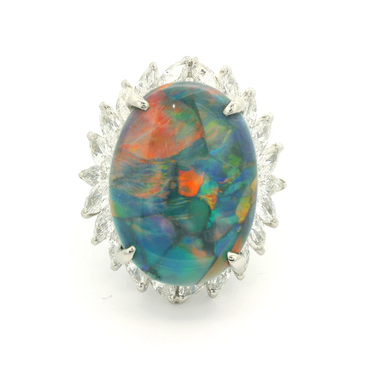 Lightning Ridge Black Opal Ring With Marquise Cut Diamonds