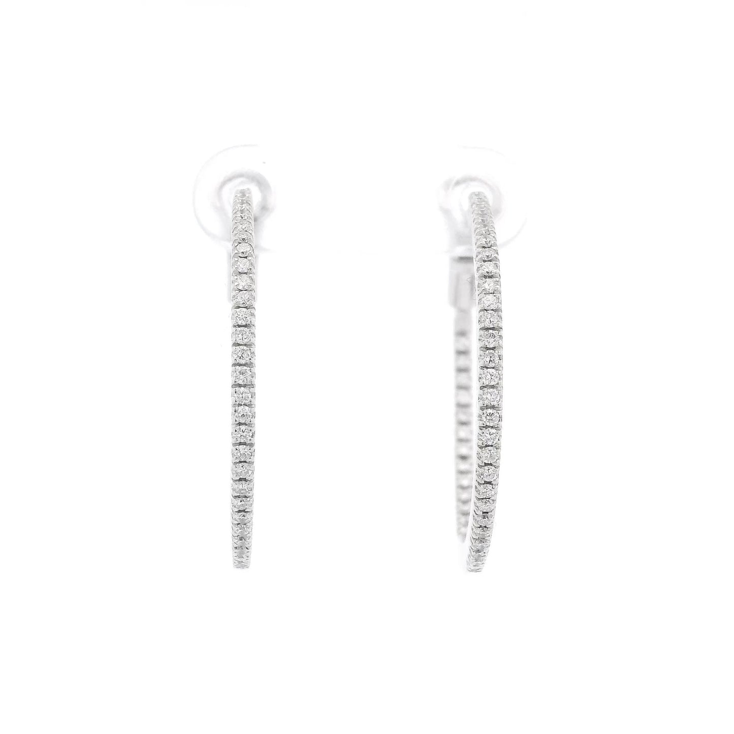 ~1.00ctw White Gold Innie Outtie Diamond Hoops - Forever Rox