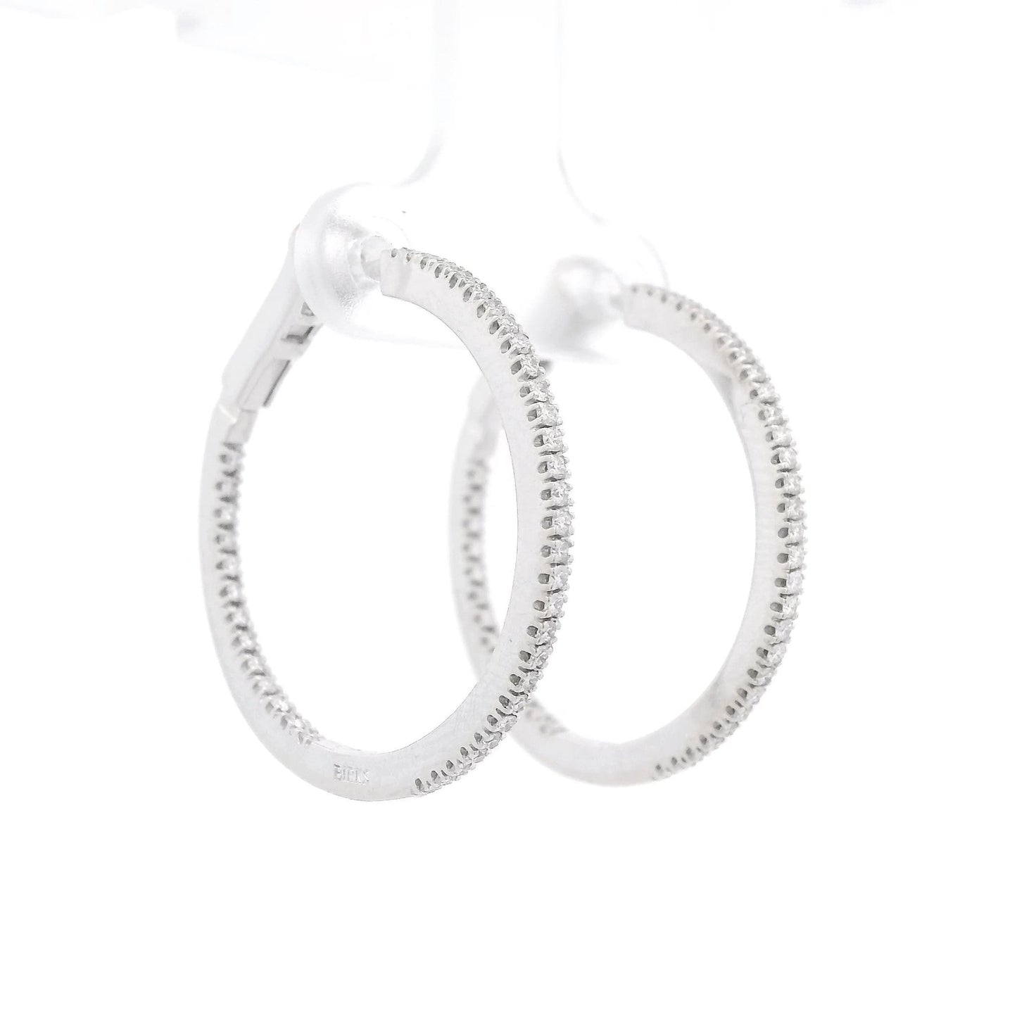 ~1.00ctw White Gold Innie Outtie Diamond Hoops - Forever Rox