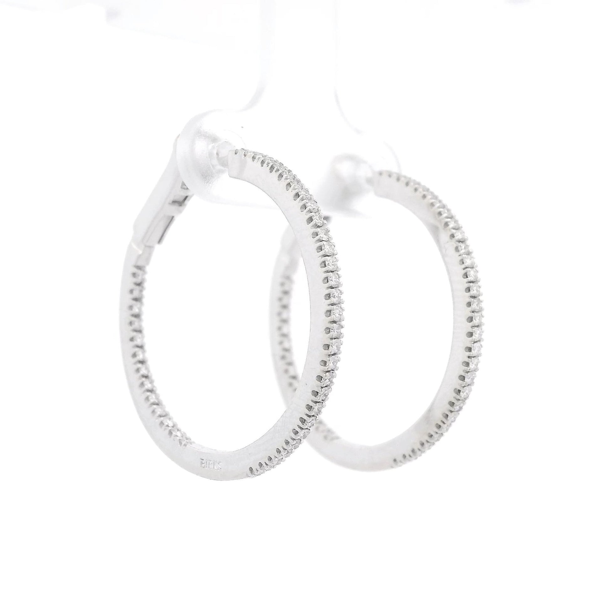 ~1.00ctw White Gold Innie Outtie Diamond Hoops - Forever Rox