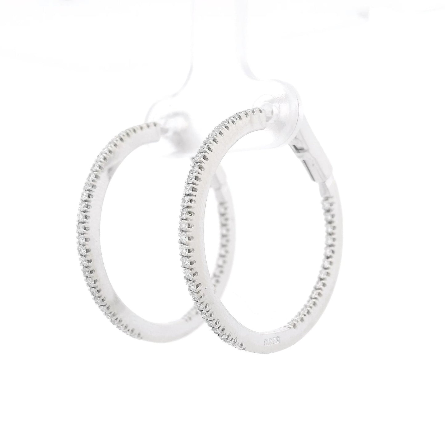 ~1.00ctw White Gold Innie Outtie Diamond Hoops - Forever Rox
